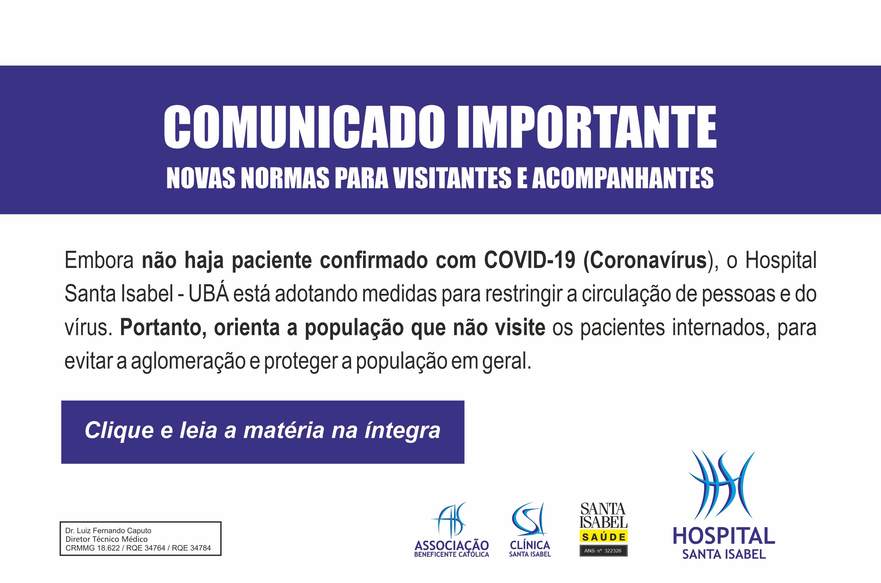 Novas normas para visitantes e acompanhantes 